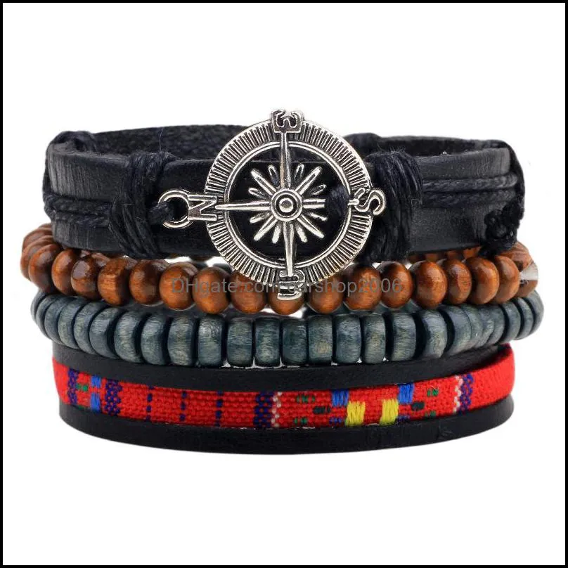  fashion accessories anchor bead leather bracelets bangles 3/4 pcs 1 set multilayer braided wristband bracelet men 56 w2