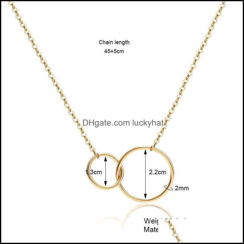  casual double circle designer necklace silver gold chain women initial eternity interlocking hoop infinity pendant statement