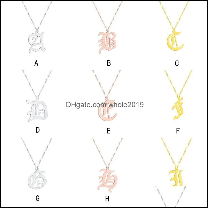  ancient letters necklaces for women stainless steel old english az initial pendant necklace friends family party jewelry