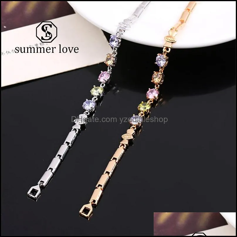 trendy cubic zirconia bracelet for women romantic colorful crystal bracelet silver gold chain charm elegant bridesmaid wedding jewerly