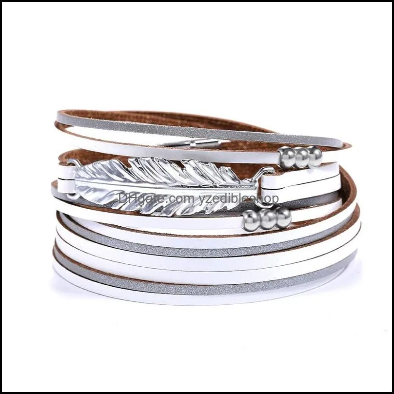 multi layer glod black silver leather bracelet pearl charm bracelet trendy magnet clasp jewelry for men birthday giftz