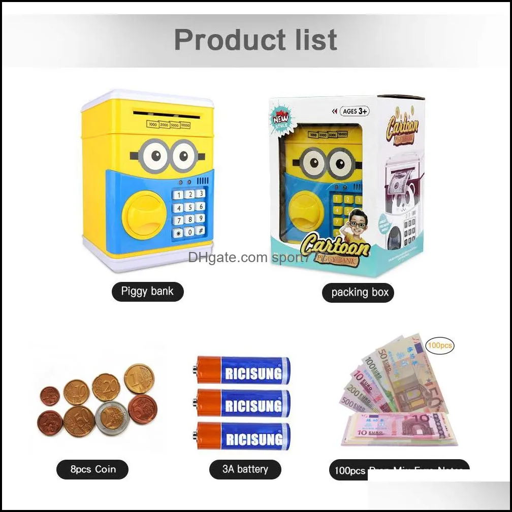  cartoon electronic piggy bank atm password money bank cash coin can auto scroll paper money for children christmas gift