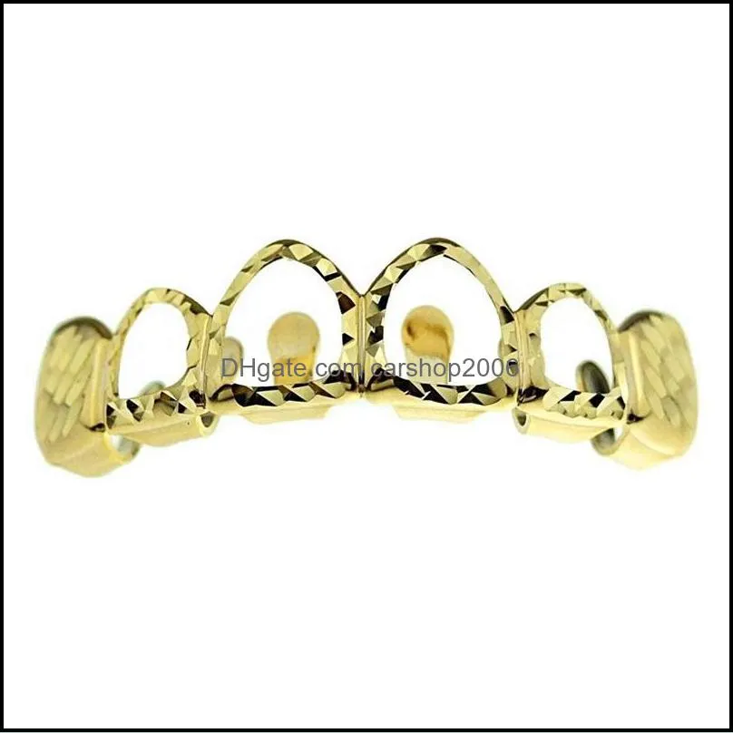  gold silver hollow open dlampnd cut 6 tooth top bottom grills teeth caps tooth hiphop grillz set party jewelry 535 t2