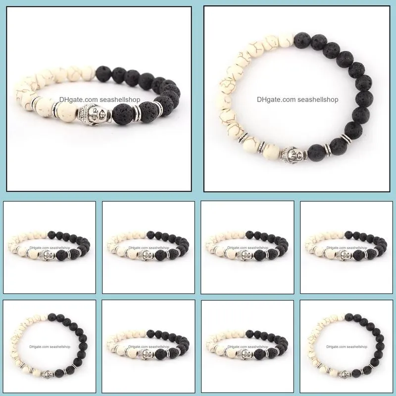 pretty lava stone bracelts 8mm imported white turquoise chic bracelets black volcanic stone beads buddha head bracelet