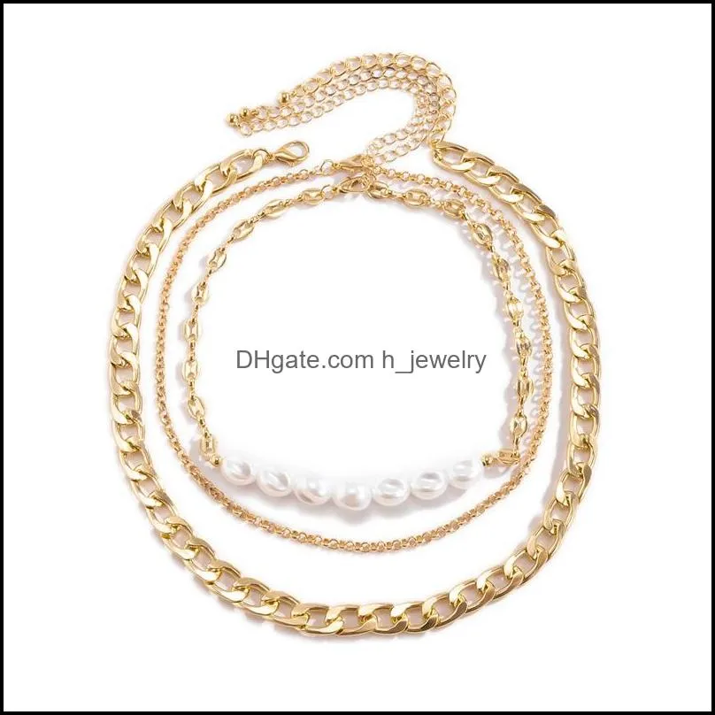 chains 3pcs/set pig nose baroque imitation pearl choker necklace multi layered curb cuban for women jewelry accessories 3469 q2