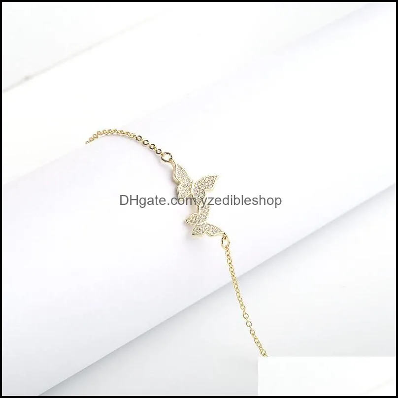 love gift cubic zirconia cz bridal butterfly bracelet silver gold chain adjustable bracelet for women wedding anniversary jewelryz