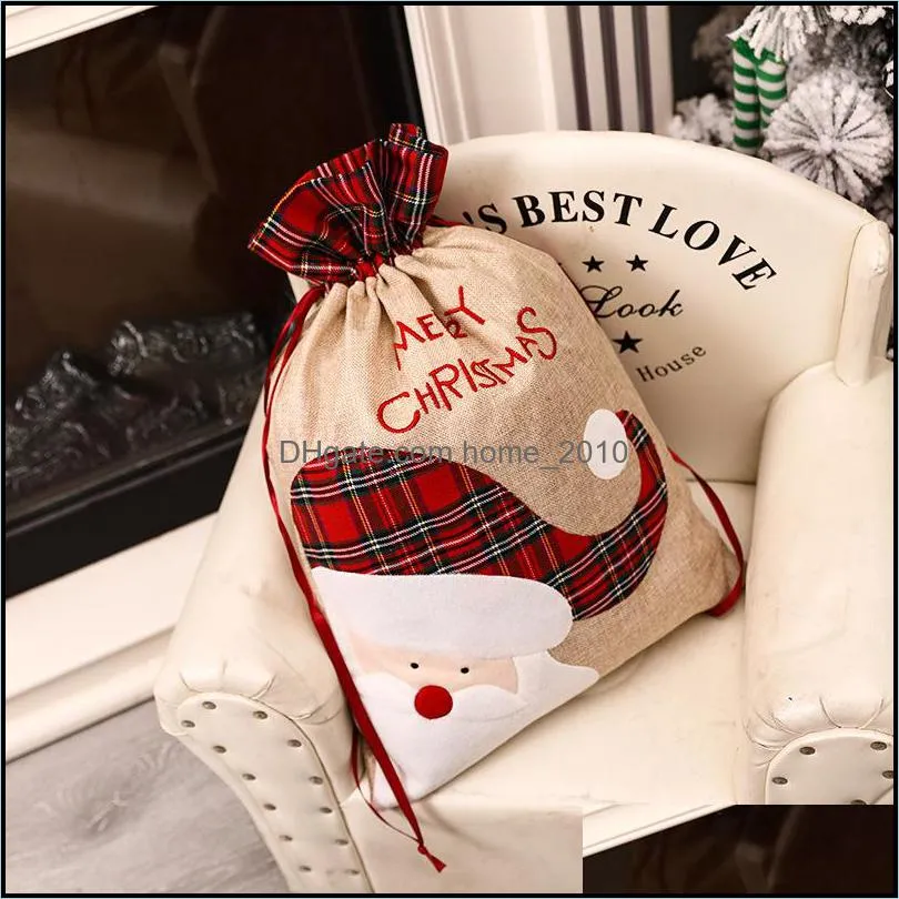 christmas gift bag pure cotton canvas drawstring sock with xmas santa design for gifts candy package bags wy1382