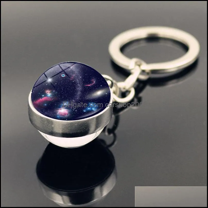 double glass ball universe star keychain solar moon keyring key holders bag hangs fashion jewelry gift will and sandy 800 r2