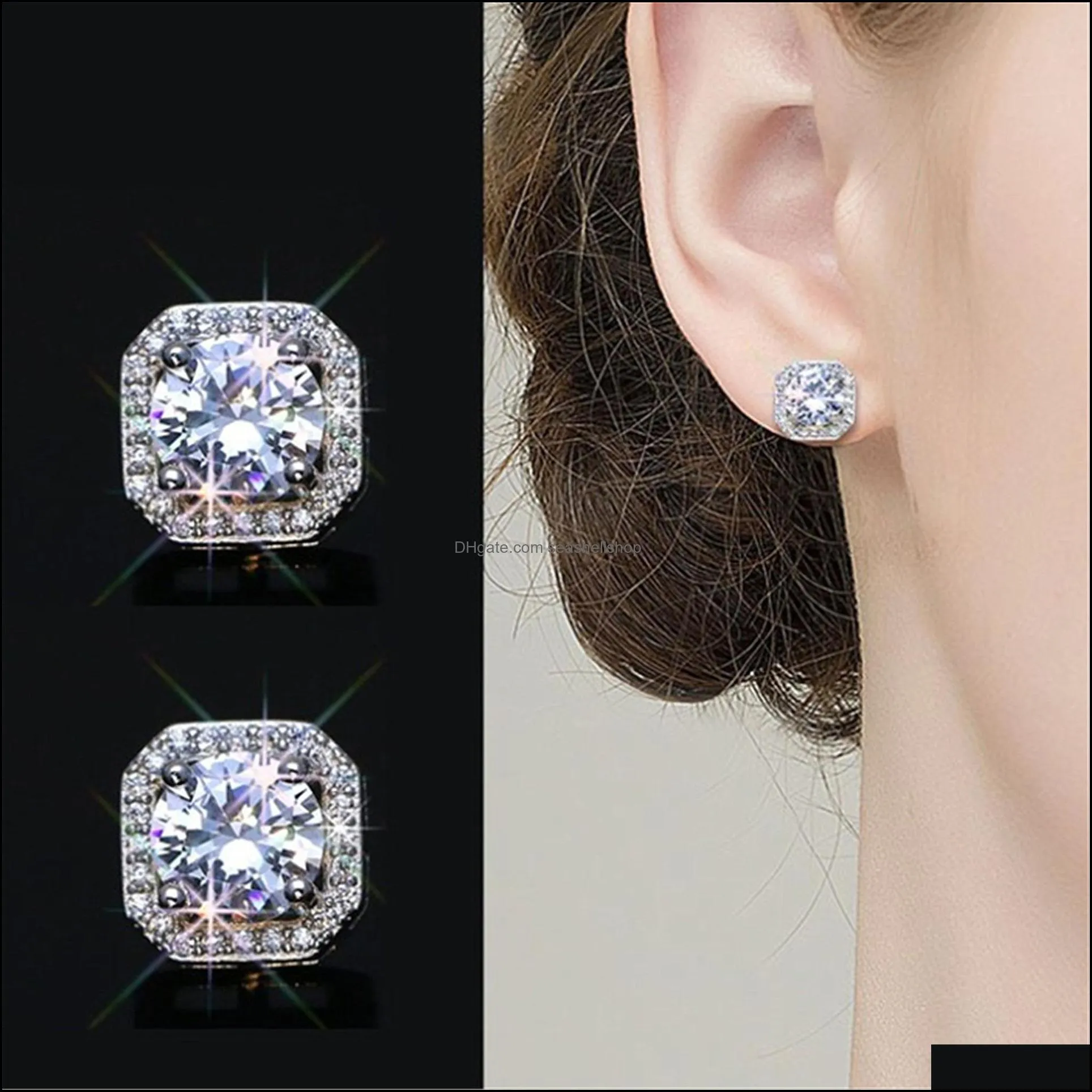 crystals earrings luxury jewelry female crystal zircon stone earrings vintage stud earrings for women gold silver earring