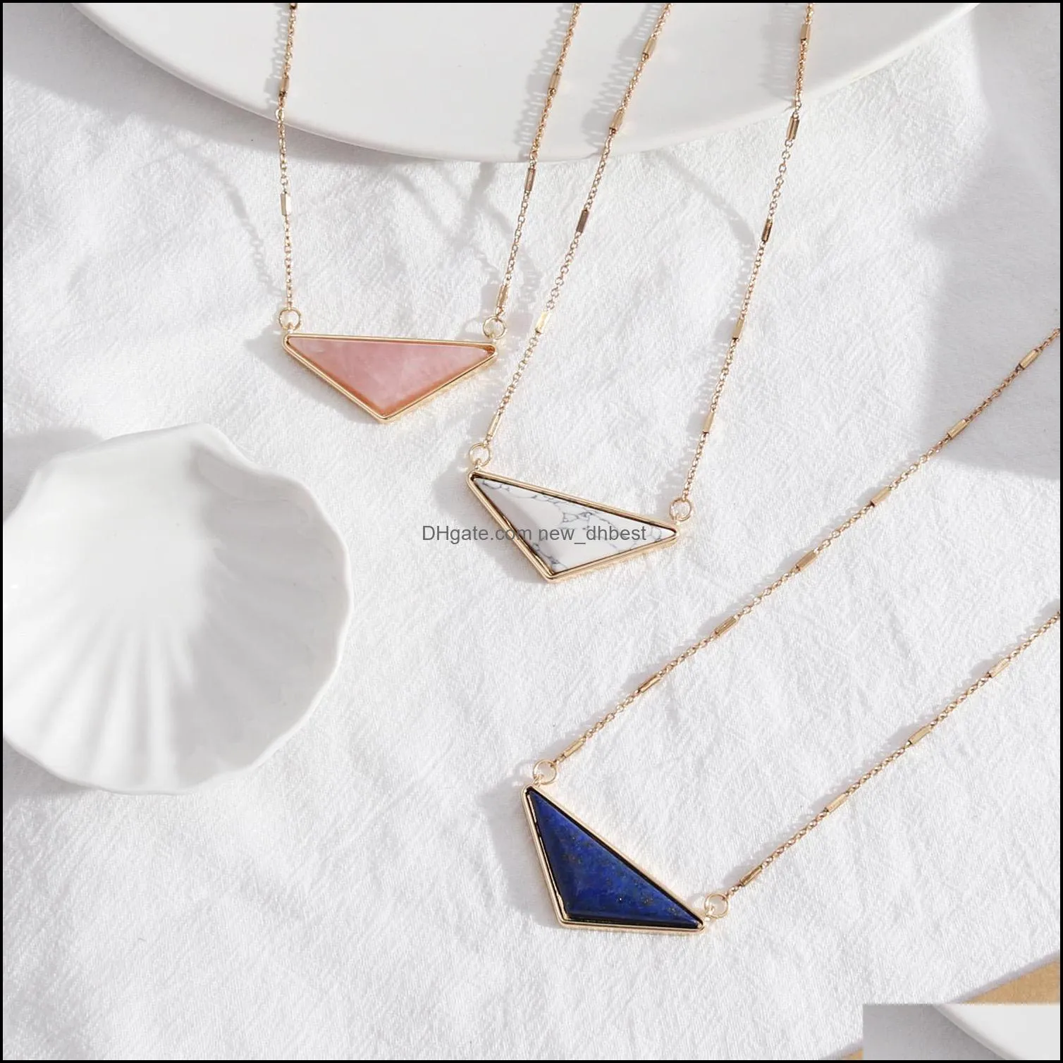 triangle natural stones short necklace pink blue simple lapis lazuli white turquoise rose quartz pendant necklace dh 