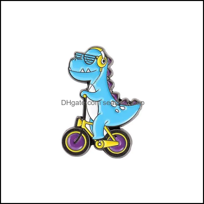 cute dinosaur enamel brooches pin for women fashion dress coat shirt demin metal funny brooch pins badges promotion gift c3