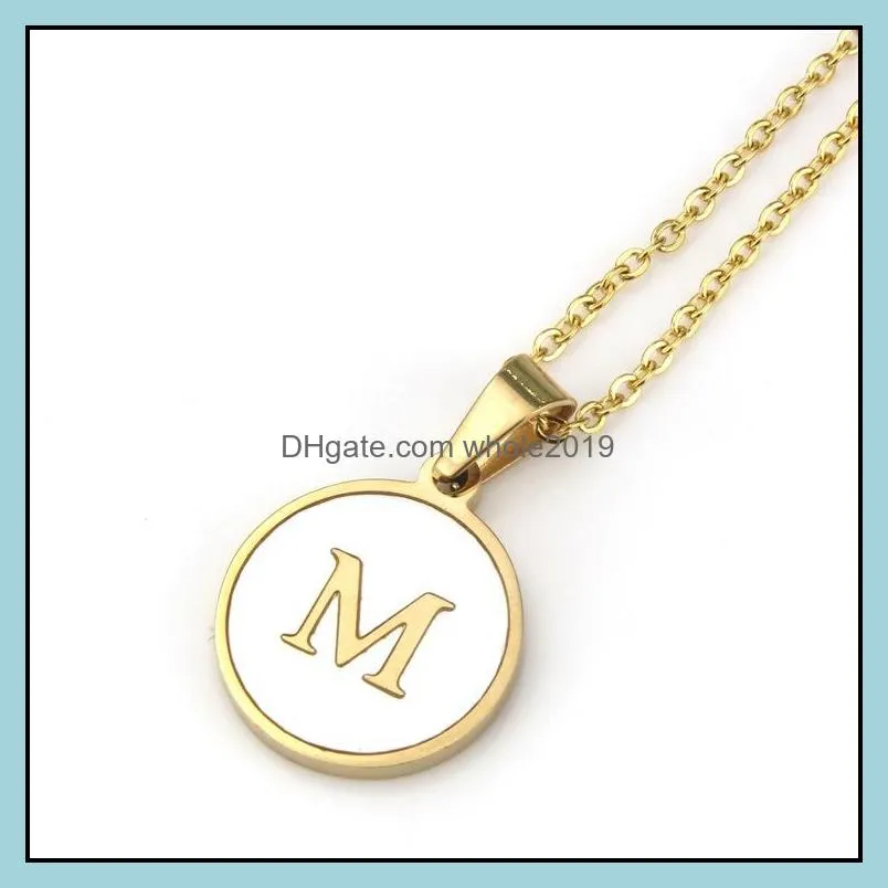 2020 summer stainless steel round shell pendant necklace for women girls az initial letter alphabet gold color jewelry valentines day