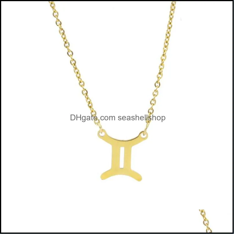 stainless steel gold 12 constellation pendent necklaces for women girl elegant trendy zodiac signs choker necklaces jewelry gifty