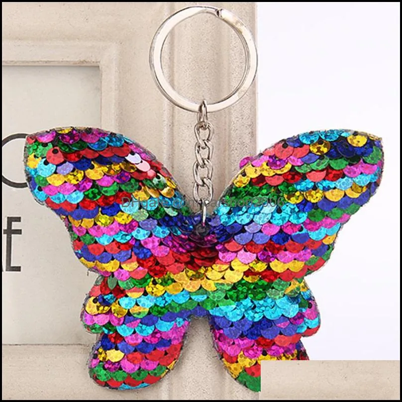 20pcs sequin butterfly key chains keyring glitter sequins crafts pendant party gift car decor girl bag ornaments kids toy keyring 908