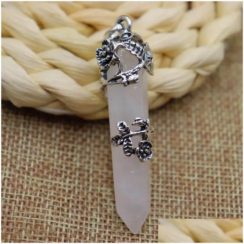 natural crystal stone necklace creative plum blossom party favor crystal column pendant necklaces with chain jewelry accessories