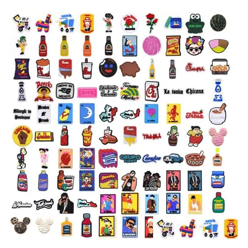 wholesale 100 styles mexican random different shoe charms fits for clog shoes decorations bracelet party favor