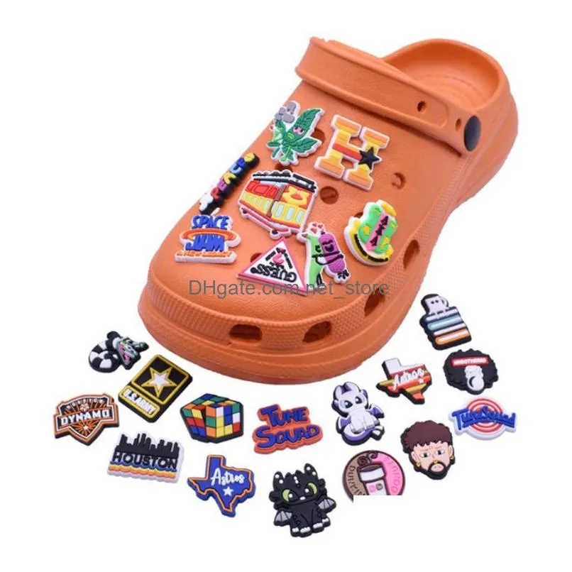 black cute cartoon pvc shoe charms shoes buckles action figure fit bracelets croc shoe accessories wristband boys gift