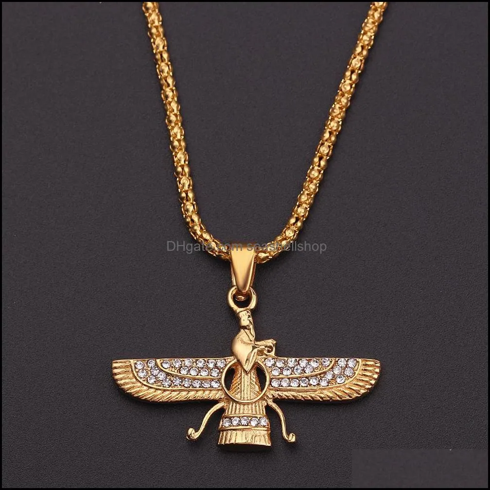 gold punk long chain hip hop  necklaces man and women jewelry egyptian trendy cross angel isis pendant necklace