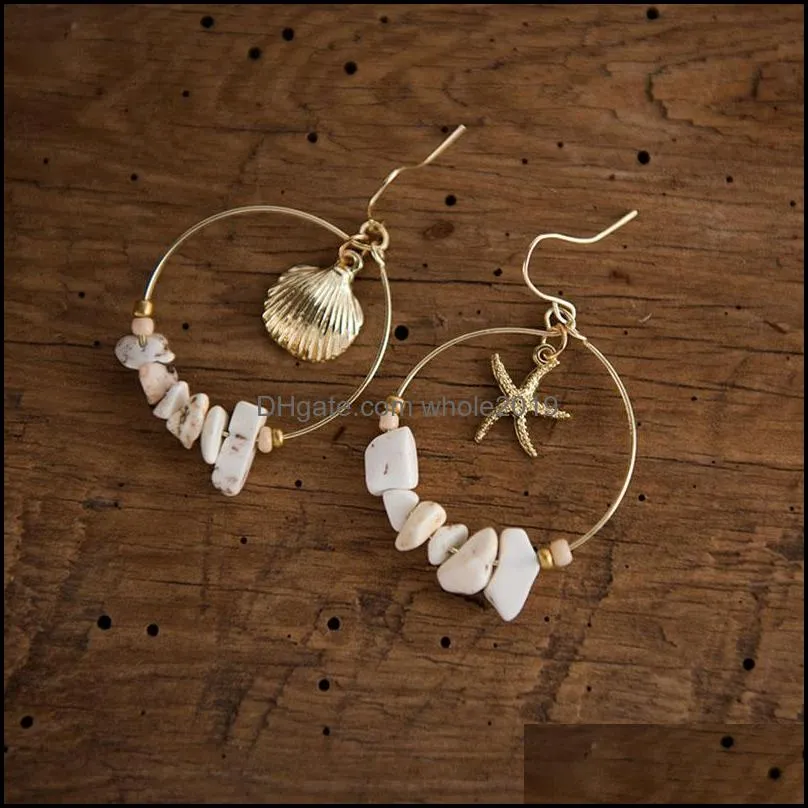 vintage shell starfish earring for women girls boho gold plated geometric round circle with stone beads earrings summer beach