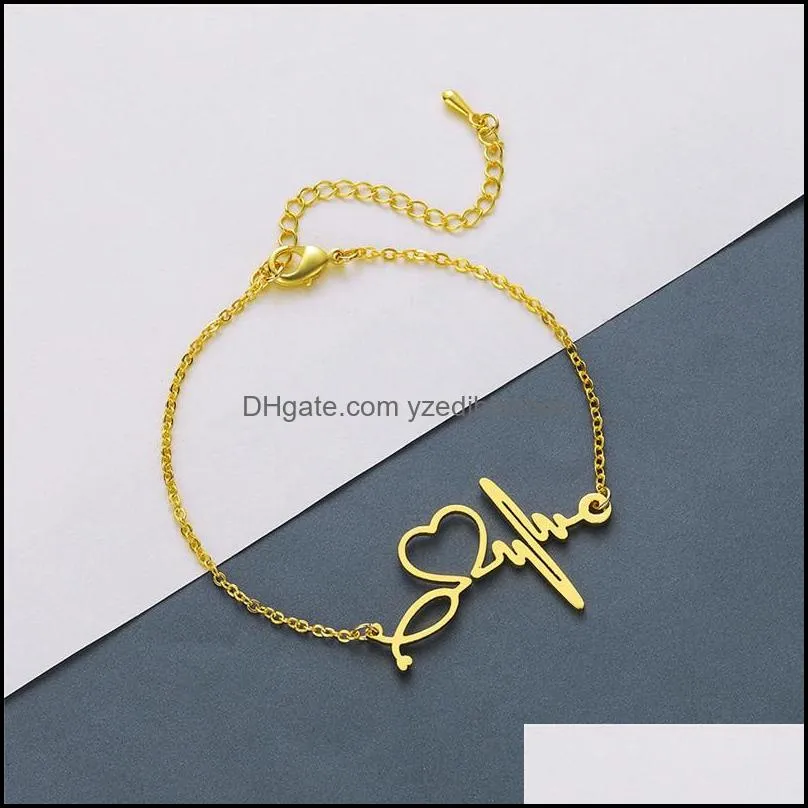 stainless steel bracelets for women friend heartshaped electrocardiogram bracelets 2020 fashion jewelry valentines day giftz