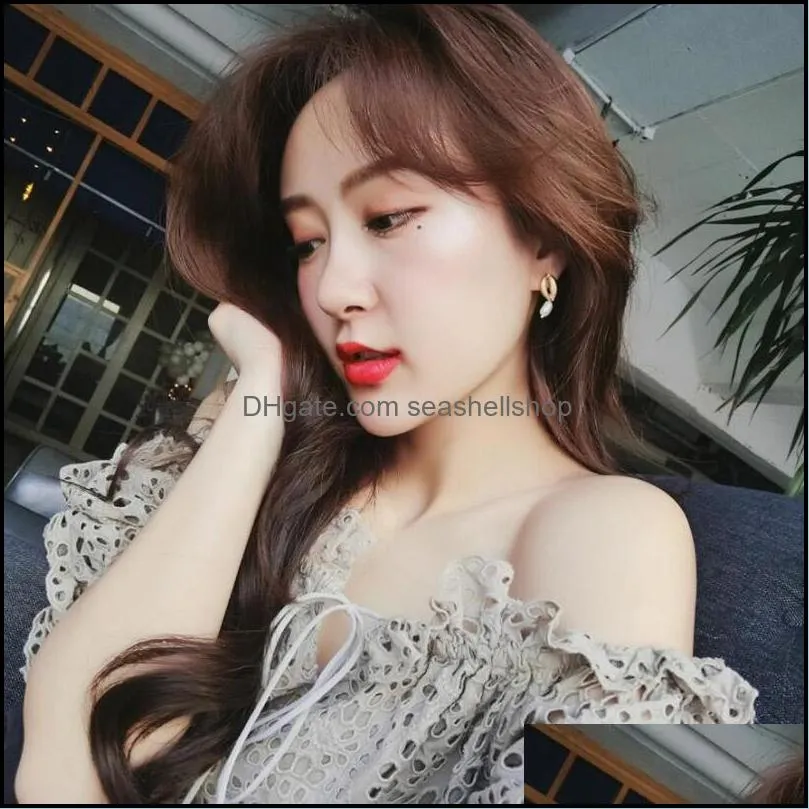  fashion shell irregular pearl dangle drop earrings retro gold metal conch earring for women girl summer beach party jewelry gifty