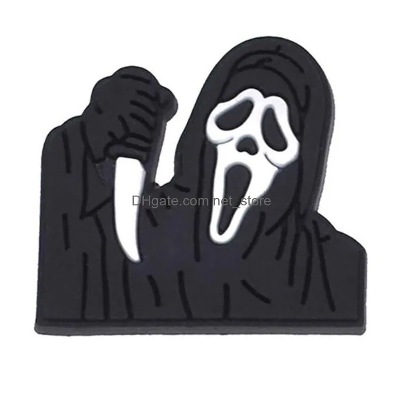 black halloween horror croc charms pvc shoecharms buckle decoration clog bracelet wristband accessories party gift