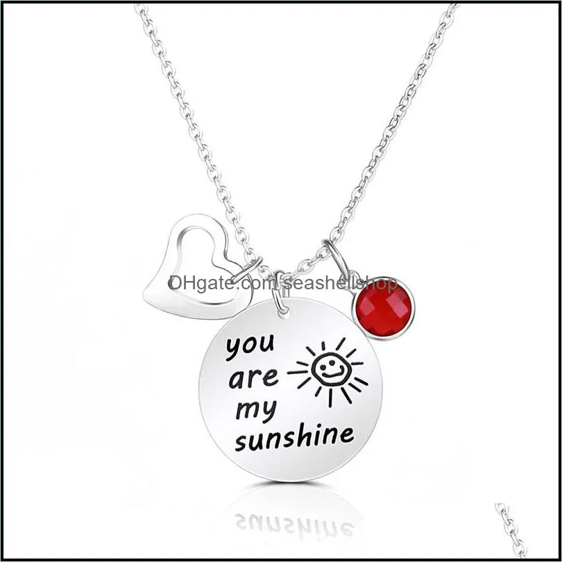 2020 birthstone stainless steel necklace you are my sunshine lover pendent necklaces for women girl birthday giftz