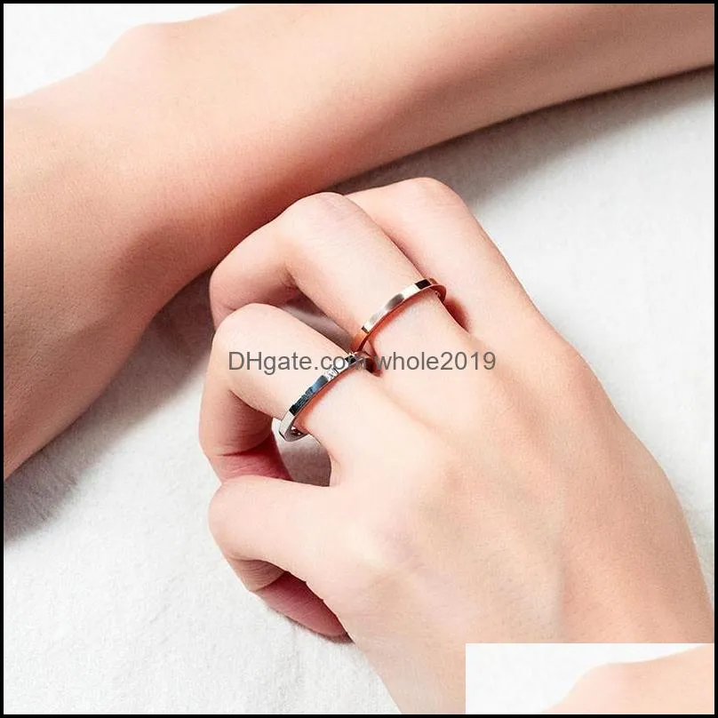stainless steel square zircon ring silver rose gold stackable size 49 fashion couple ring wedding jewelry gift for women men y