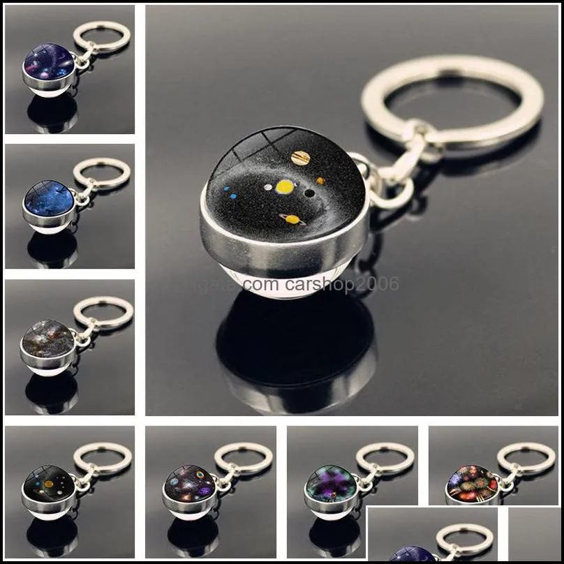 double glass ball universe star keychain solar moon keyring key holders bag hangs fashion jewelry gift will and sandy 800 r2