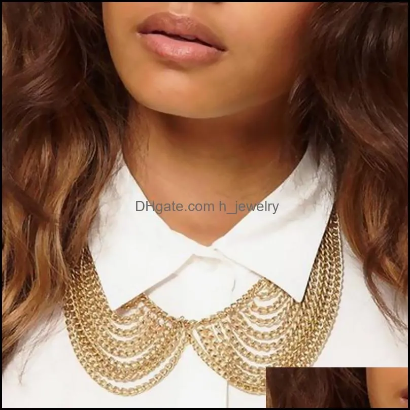 european simple style gold plated metal chain tassel collar double chain necklace womens dress fine jewelry c3