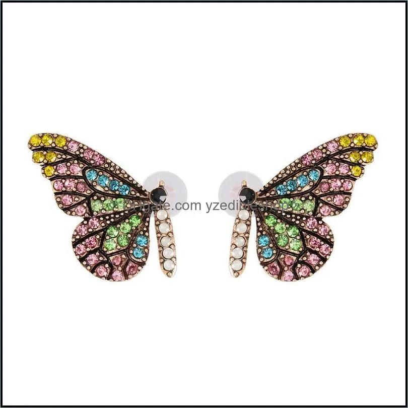 simple temperament butterfly metal dangle earrings female explosion models creative colorful handmade diamond earring