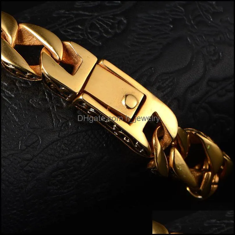 link chain fashion gold mens charm bracelets retro mens high quality cool male biker jewelry accessory 22cm 3722 q2