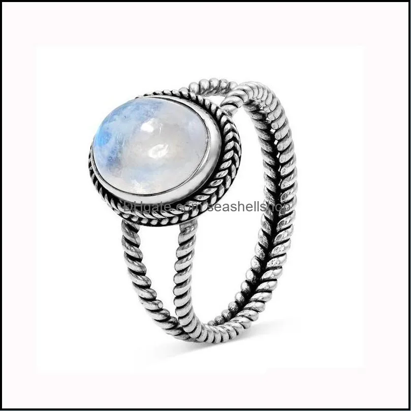  vintage artificial moonstone women silver rings european fashion punk style wedding engagement rings jewelry wholesale 2020z