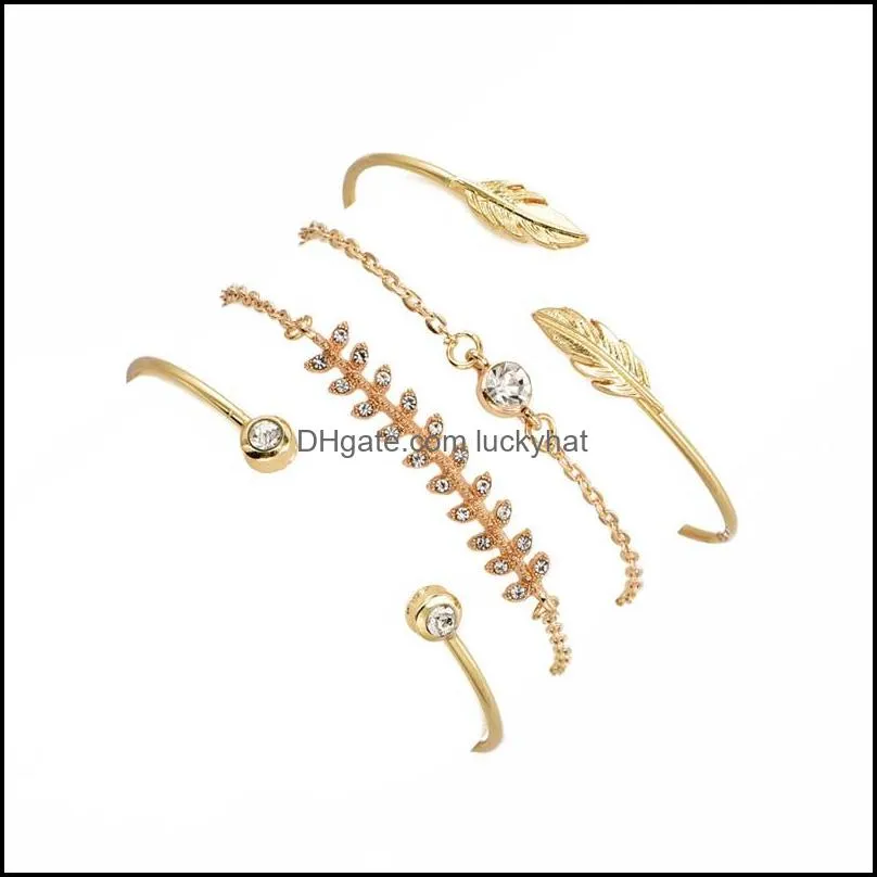 bohemian gold bracelets leaves shiny gold multilayer chain bracelet set women exquisite party jewelry for women girlsz