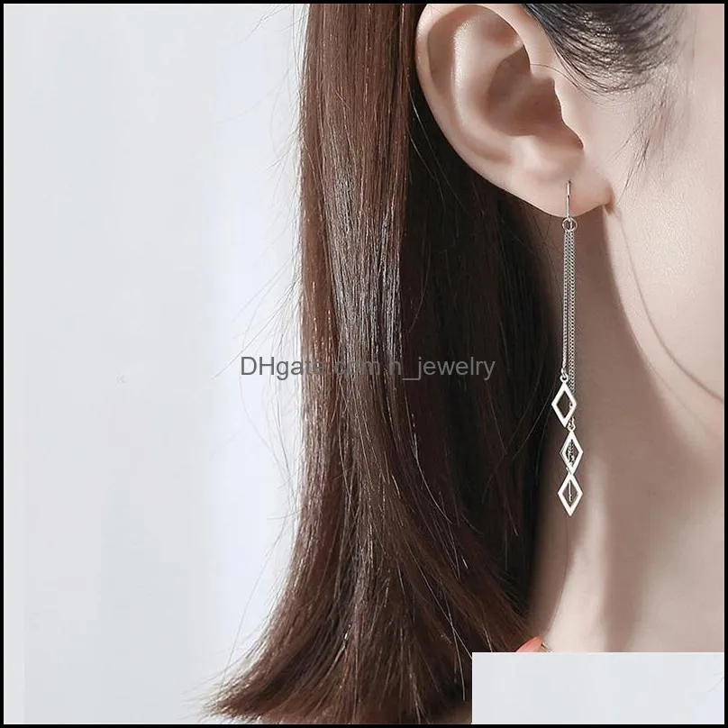 geometric rhombus charm earrings for women temperament tassel long ear line earring fashion jewelry 20220301 t2