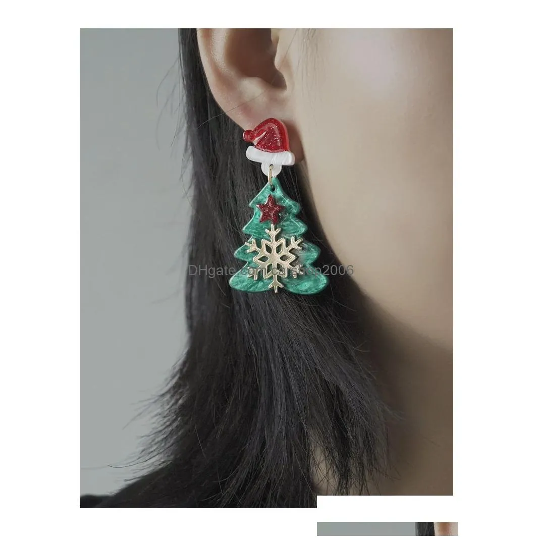 fashion jewelry christmas tree dangle earrings for women hat star decrorated stud earrings