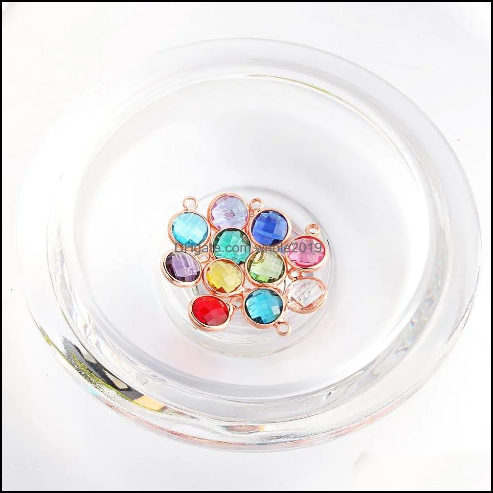 diy birthstone crystal glass pendant rose gold charm bracelet bangle necklace lucky simple colorful fashion jewelry for women wholesale