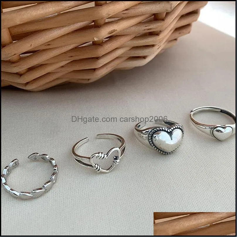 silver retro love heart hollow open ring female ins trend sweet sexy elegant handmade hiphop fashion rings