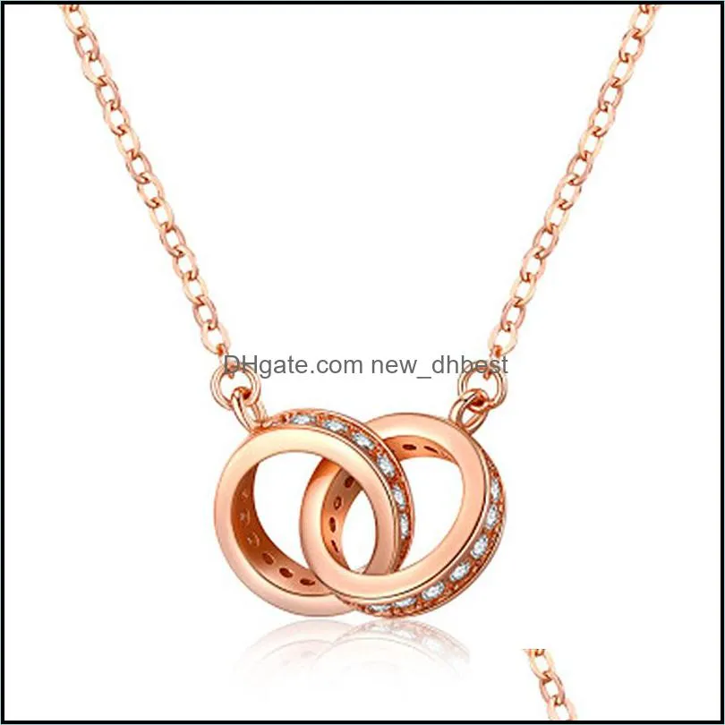 double circle necklaces for woman double buckle jewelry silver gold clavicle pendant necklace crystal necklace dh 
