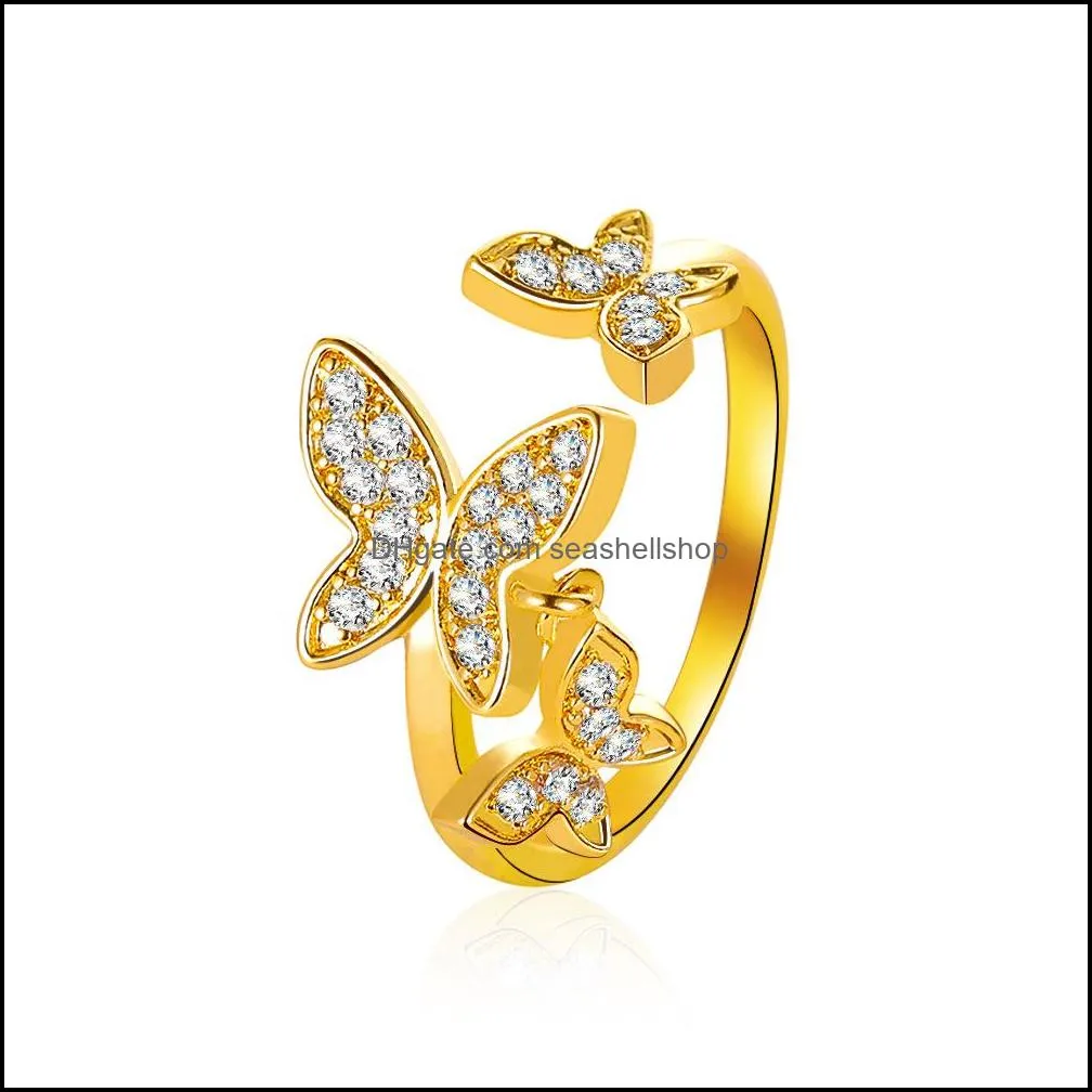 beautiful butterfly ring micropave zircon ring open index fine jewelry ladies goldplated pinky finger ring