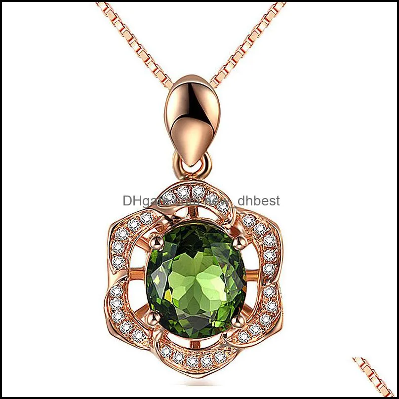 18k rose gold necklaces inlaid diamond green tourmaline gem hexagonal flower pendant necklace emerald flower women necklace dh 