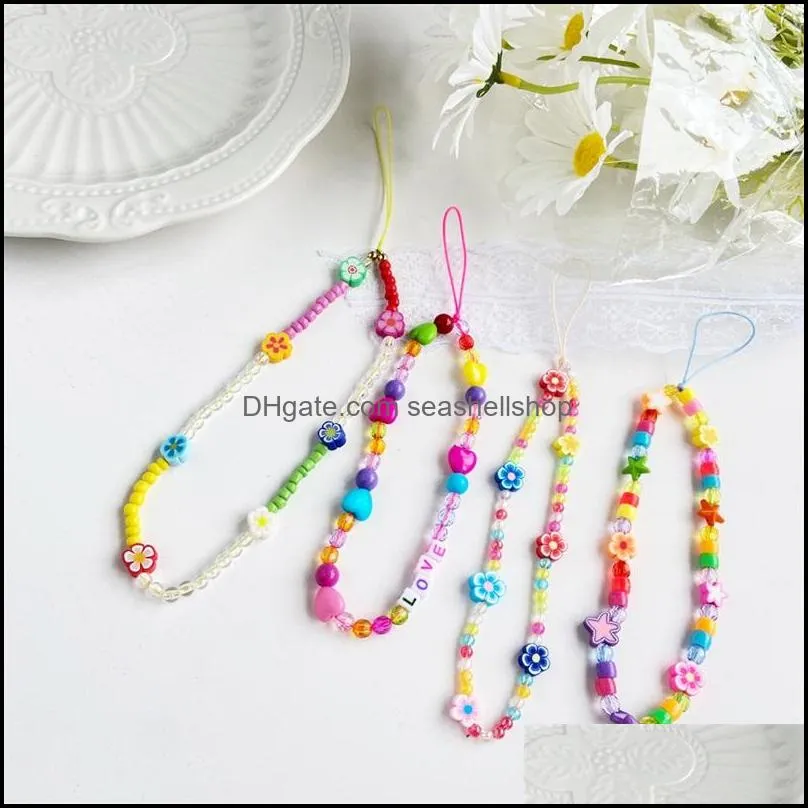 fashion acrylic strap key rings lanyard colorful eye beaded rope for cellphone case hanging phone chain jewelry gift c3