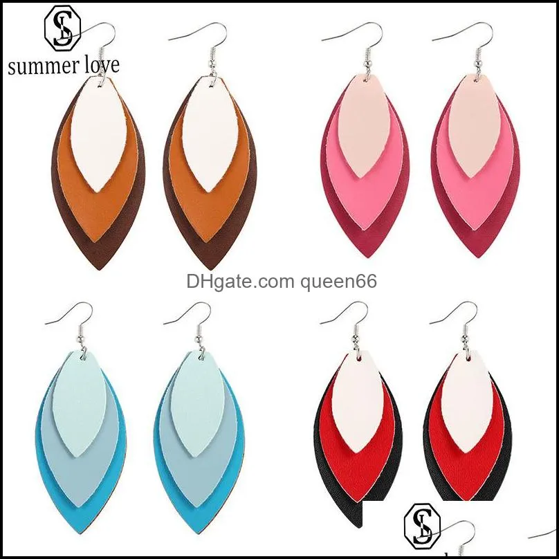 2020 fashion wooden long multi layer earrings american leaves dangle leather earrings for women wholesale party giftsz