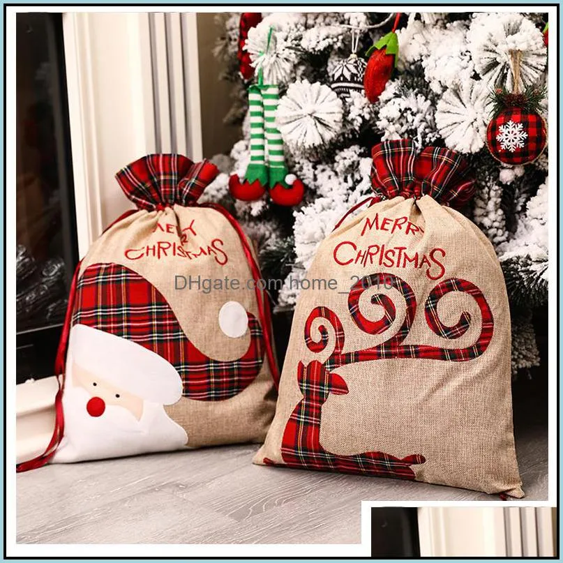 christmas gift bag pure cotton canvas drawstring sock with xmas santa design for gifts candy package bags wy1382