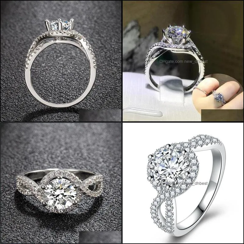 elegant classic six prong zircon micro set rings wedding engagement fashion jewellery double row diamond micro set zircon rings dh 