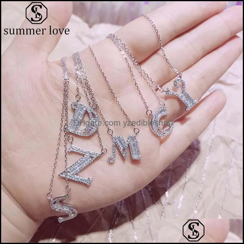 az initial letter pendant necklace cubic zircon necklaces for women girls silver alphabet lucky jewelry valentines day giftz