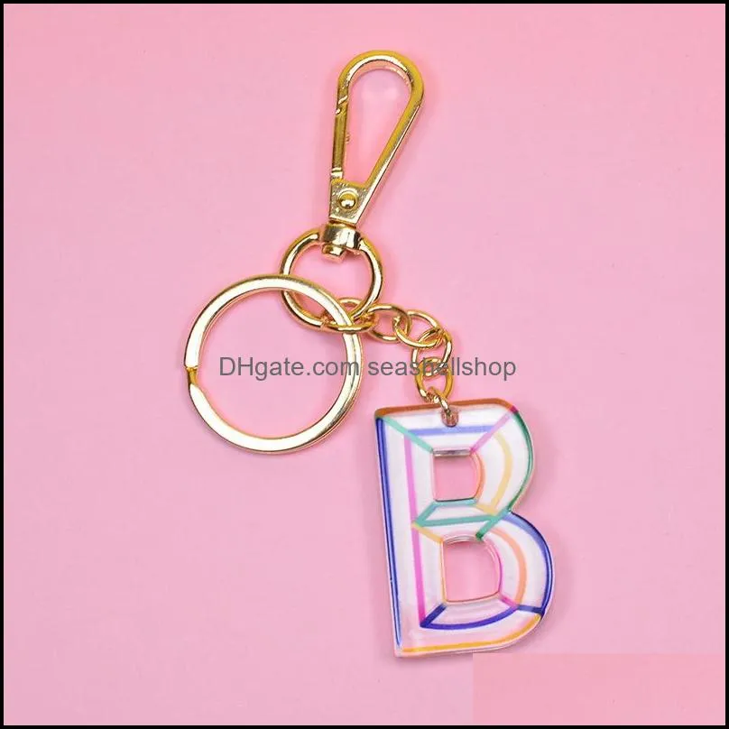 acrylic letter keychains rings fashion car keyrings holder key chains accessories personalized a z 26 alphabets bag charms pendants 1164