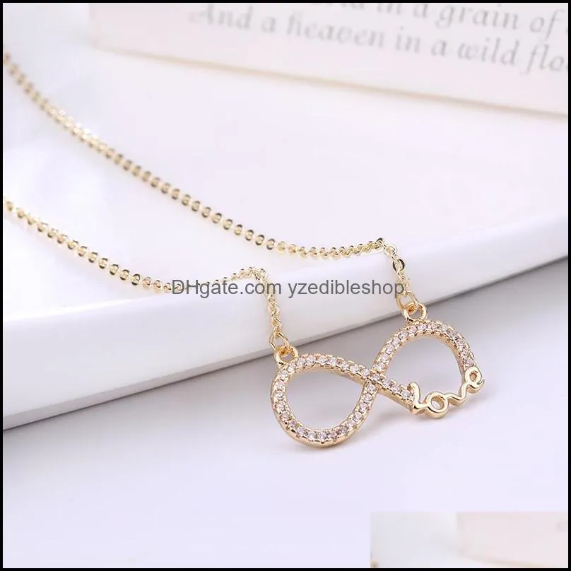 white cubic zirconia necklace forever love infinity heart love necklace gold silver chain for women valentines day jewelry giftz