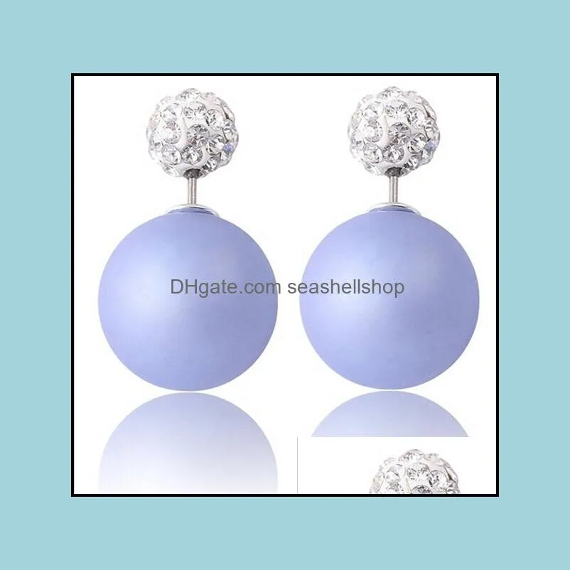 earings for woman girls double big shining pearl earrings with small crystal candy colours studs earring