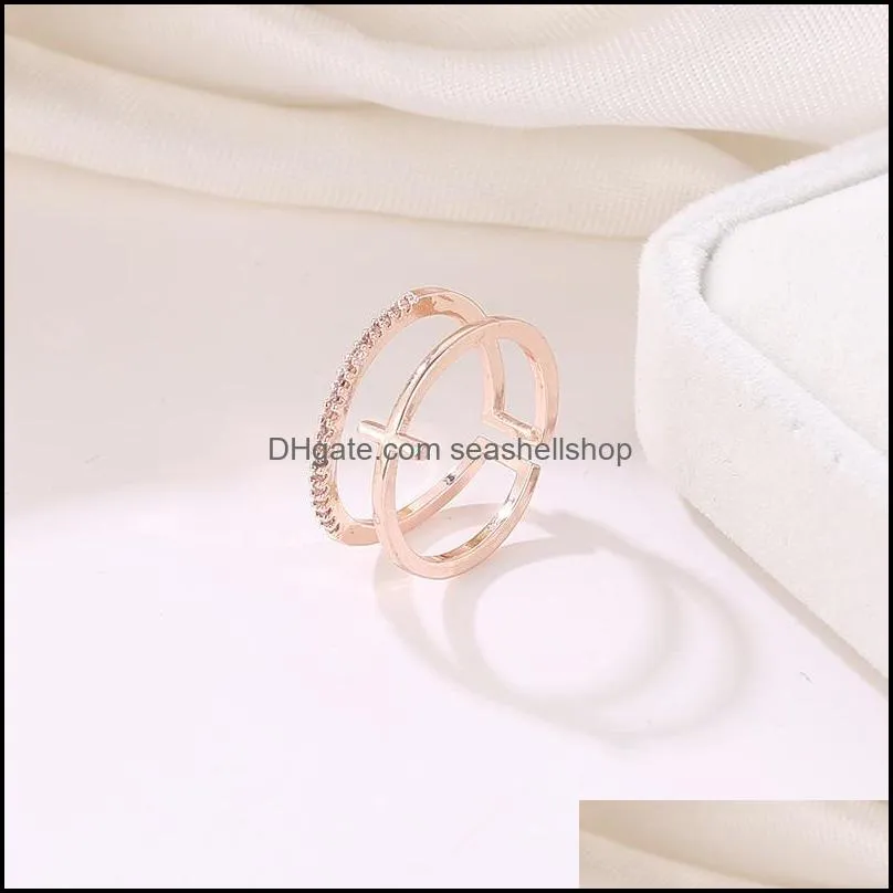  fashion personality double open ring for women silver rose gold mini crystal ring adjust engagement wedding valentines day